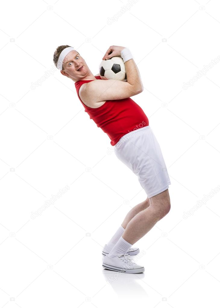 Funny football player with a ball