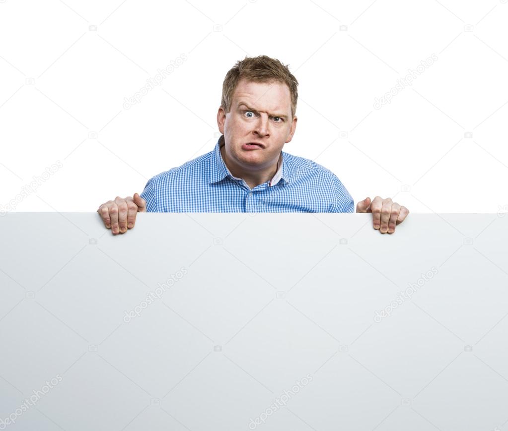 Man holding a blank board sign