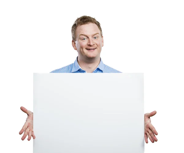 Man holding a blank sign board — Stock Photo, Image