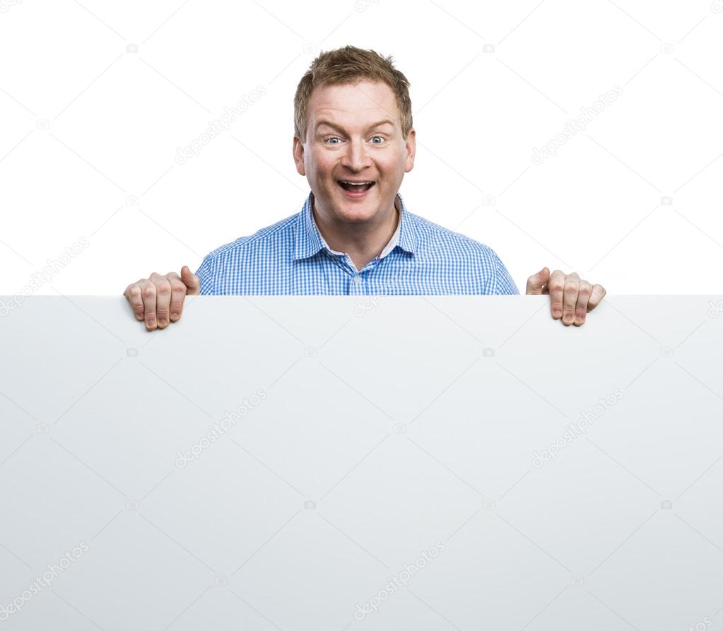 Man holding a blank sign board