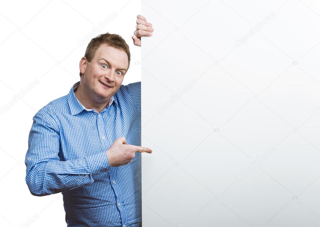 Man holding a blank sign board