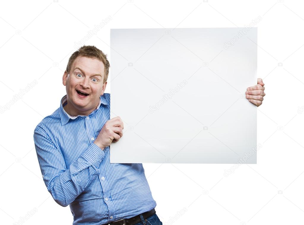 Man holding a blank sign board