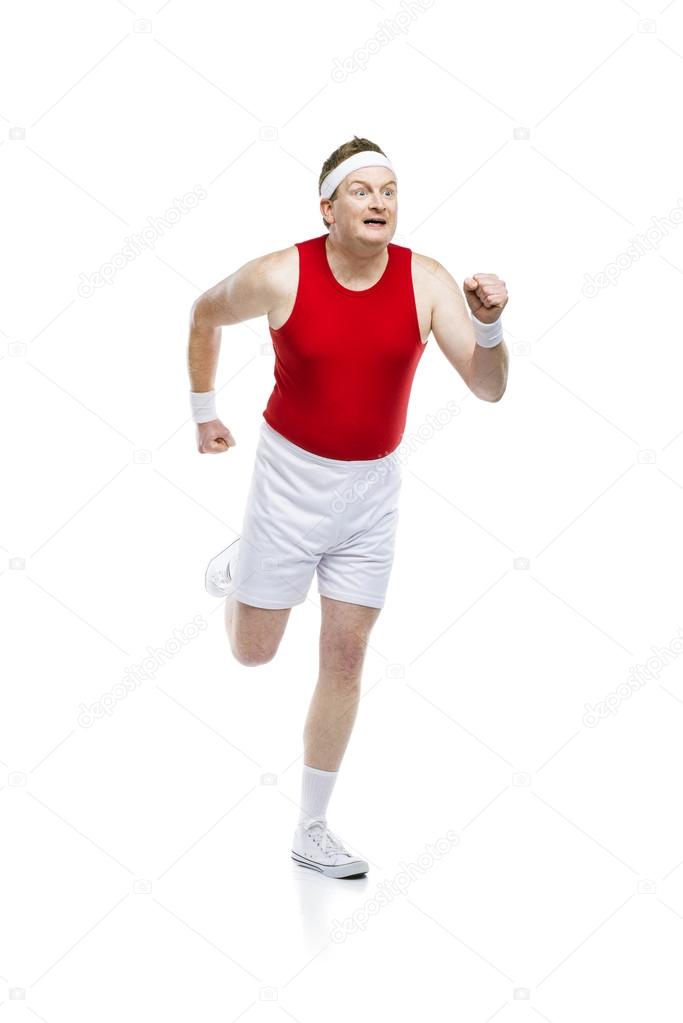 Funny weak sportsman running