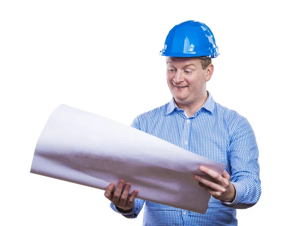 Engineer looking in blueprint — Stock Photo, Image