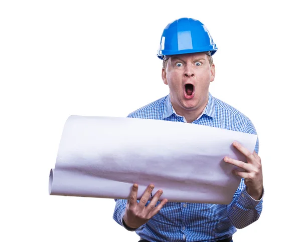 Engineer holding a blueprint. — Stock Photo, Image