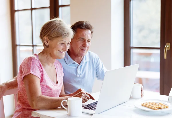 Coppia anziana che lavora su laptop — Foto Stock