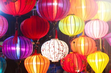 Traditional colorful silk lanterns clipart