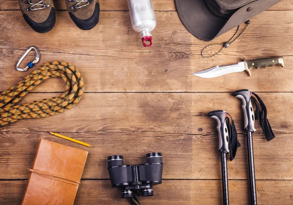 Equipment for hiking on floor — Stock Photo, Image