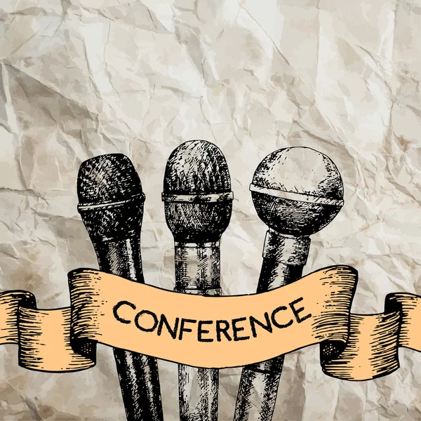Modelo de conferência com microfones — Vetor de Stock