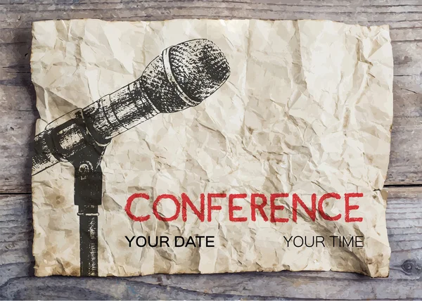 Konferencia sablon mikrofonnal — Stock Vector