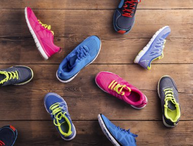 Running shoes on the floor clipart