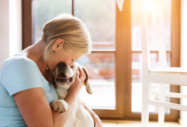 Senior woman and dog — Stock Photo, Image