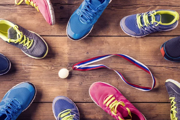 Running shoes on the floor — Stock Photo, Image