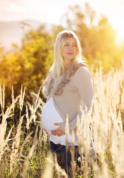 Terhes nő a természetben — Stock Fotó
