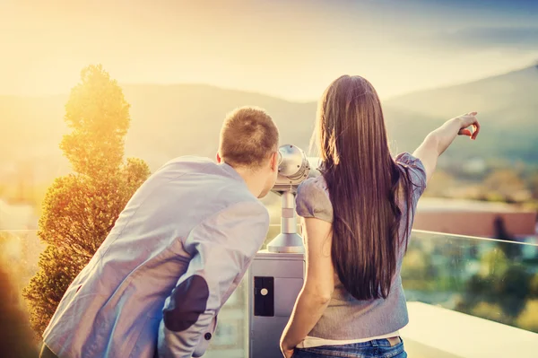 Couple on  terrace of a bar — Stock Photo, Image