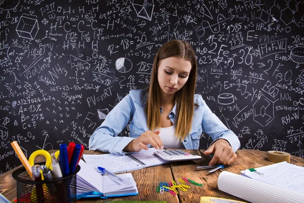 Красива студентка робить домашнє завдання — стокове фото