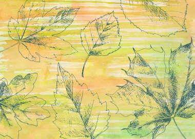 elle çizilmiş sonbahar yaprakları