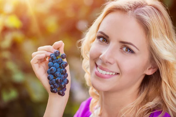 Szép nő, szőlő betakarítása — Stock Fotó