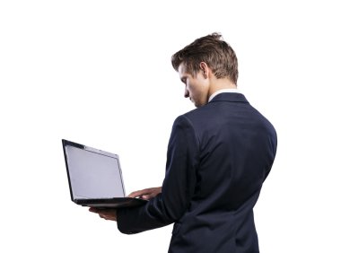 Genç yakışıklı işadamı Not Defteri ile