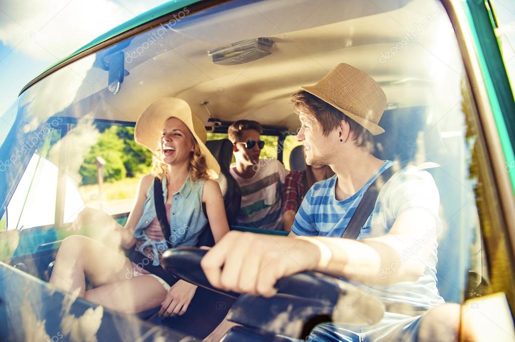 Beautiful young people on a road trip