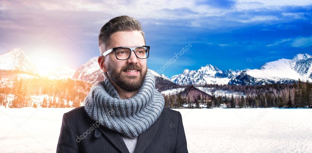 Handsome man in mountains