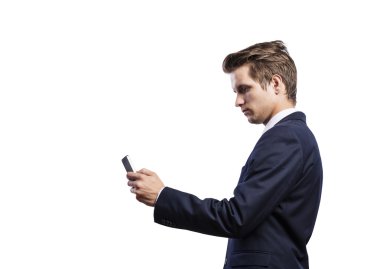 Hipster işadamı ile akıllı telefon