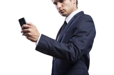 Hipster işadamı ile akıllı telefon