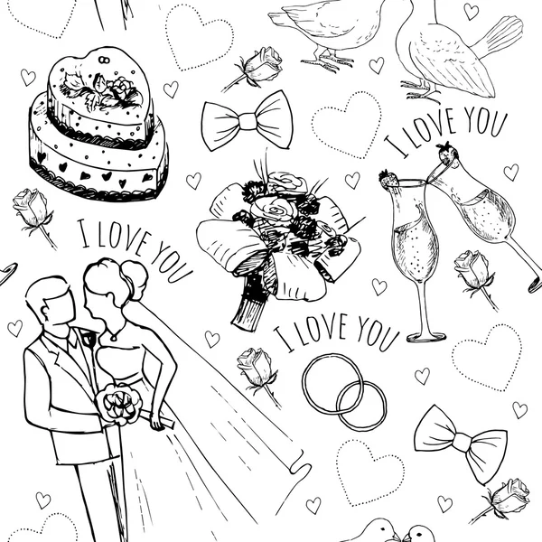 Kézzel rajzolt szerelem szimbólumok — Stock Vector