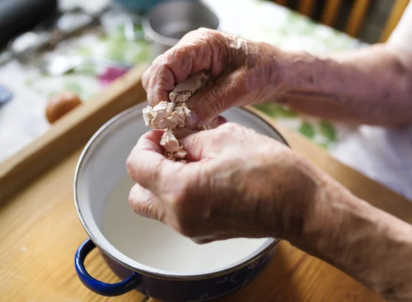 Donna anziana cottura — Foto Stock