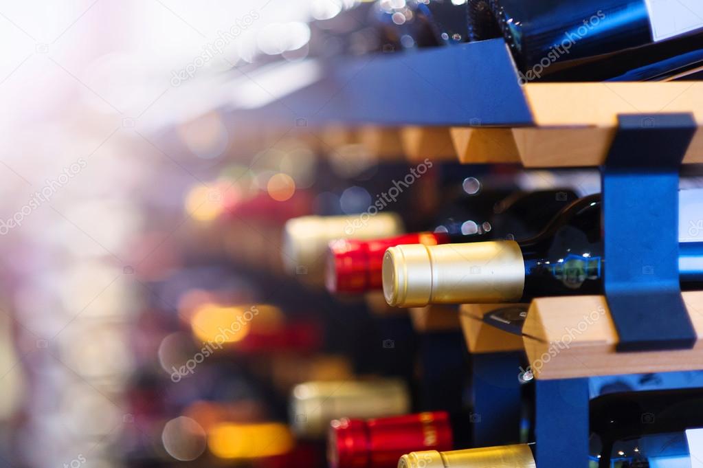 Wine bottles on a shelf