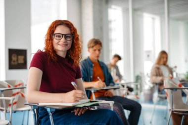 Üniversite salonunda konferansa katılan bir grup üniversite öğrencisi. Çeşitli üniversite öğrencileri.