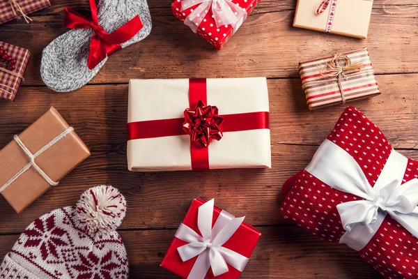 Christmas presents on a table — Stock Photo, Image