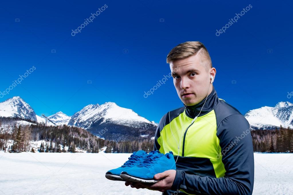 Man running in mountains