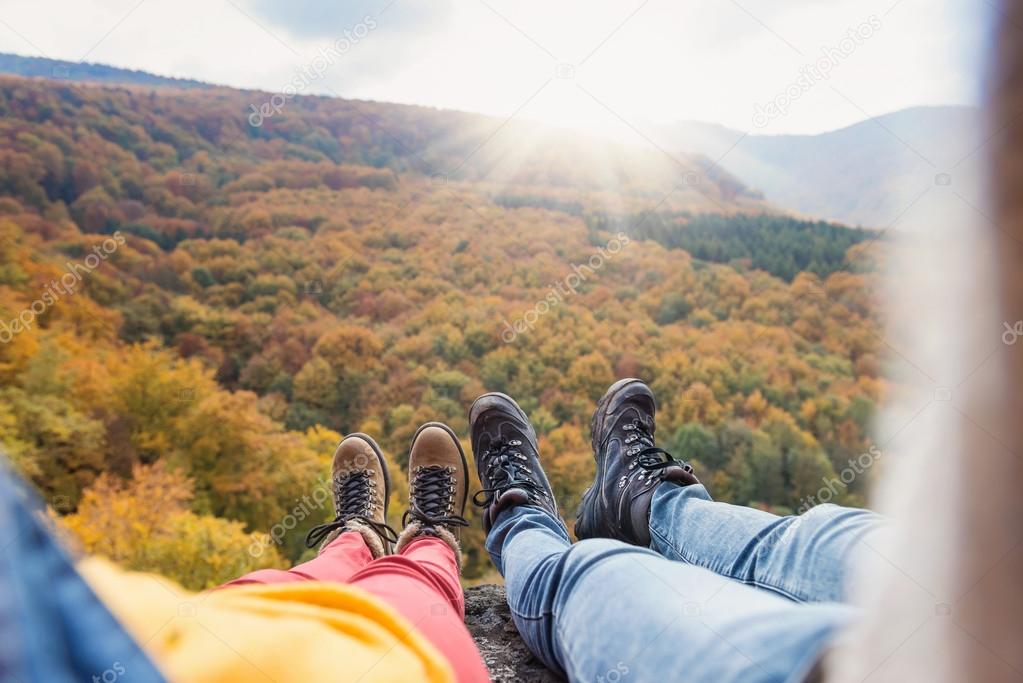 Unrecognizable couple in autumn nature