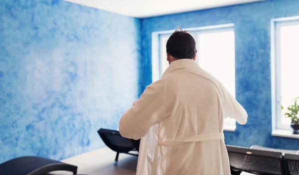 Man in bathrobe at spa