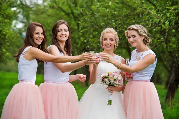 Mariée avec demoiselles d'honneur au mariage — Photo