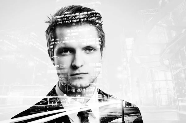 Double exposure of businessman. — Stock Photo, Image