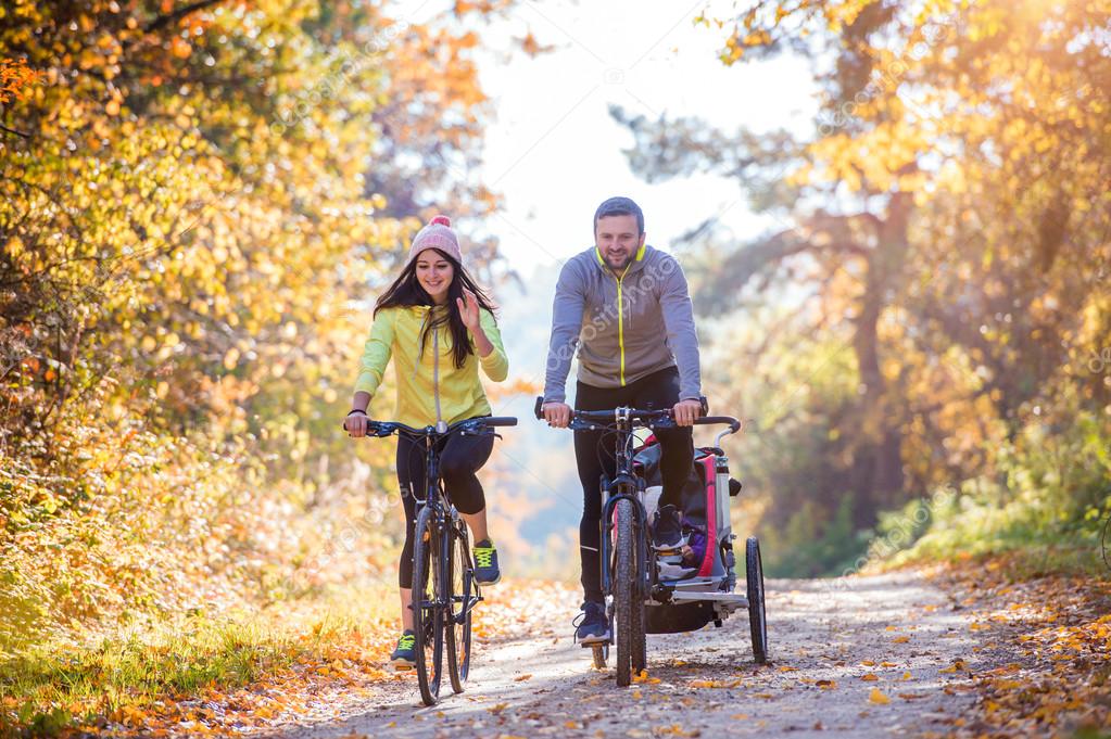 Young family cycling