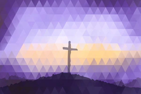 Escena de Pascua con cruz. ¡Dios mío! Diseño vectorial poligonal . — Vector de stock