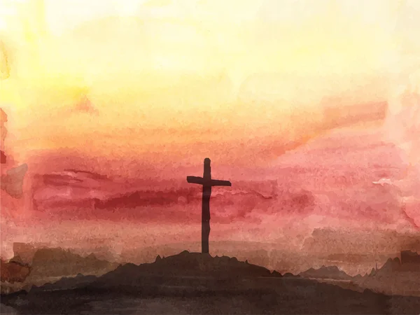 Osterszene mit Kreuz. Jesus Christus. Aquarell-Vektorillustration — Stockvektor