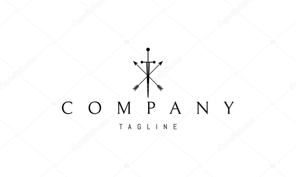 Vector logo with an abstract image of crossed arrows and a sword in the middle.