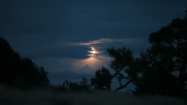 Повний місяць нічне небо на озеро Байкал. — стокове відео