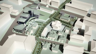 3D grafik ve kentsel çevre. üç aylık dönem