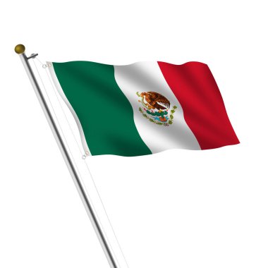 Bir Meksika Bayrak Direği 3D çizimi kırpma yolu beyaz üzerine