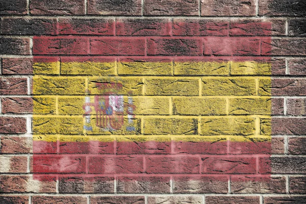 Drapeau Espagne Sur Fond Mur Briques — Photo