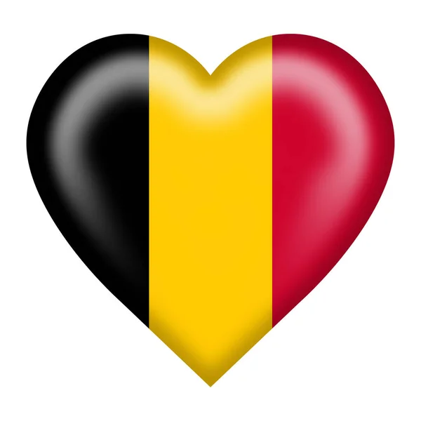 Belgien flagga hjärta knappen isolerad på vitt med klippning väg 3d illustration — Stockfoto