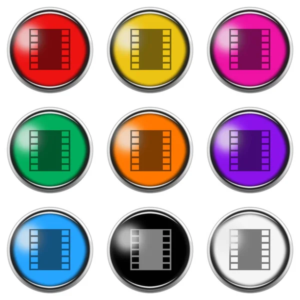 Filmstrip Sign Button Icon Set Isolated White Clipping Path Illustration — Stock Photo, Image