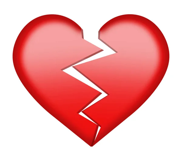 Broken Red Heart Button Isolated White Clipping Path — Stock Photo, Image