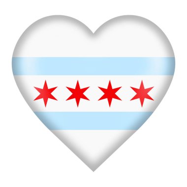 Chicago bayrak kalp düğmesi kırpma yolu ile beyaz üzerinde izole