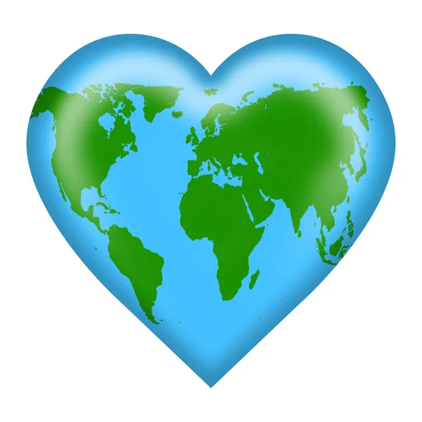 Ícone Botão Coração Mapa Mundo Isolado Branco Com Recorte Caminho — Fotografia de Stock